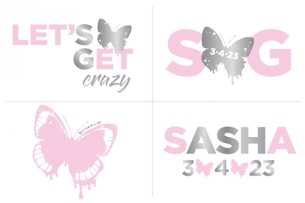 Custom Butterfly Logo Design with Name, Date, Initials & Slogan