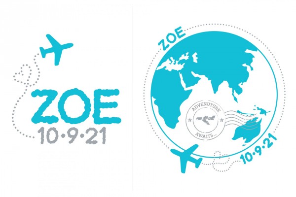 Travel Themed Bat Mitzvah Logo with Airplane & World Design