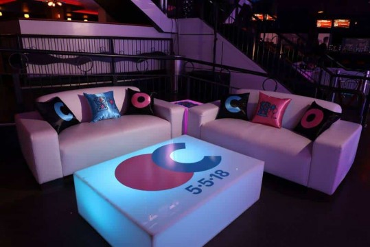 B'nai MItzvah Lounge with LED Tables & Logo Decals at Bowlmor, Chelsea Piers