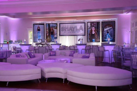 Custom LED Lounge with Custom Backdrop & Blowup Photos at the Apawamis Club