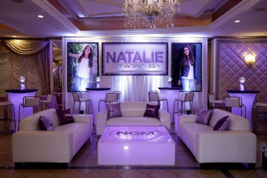 Club Themed Bat Mitzvah Lounge with LED Furniture & Logo Decals at Seasons, NJ