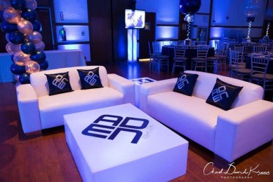 Bar Mitzvah Lounge with LED Tables & Custom Pillows