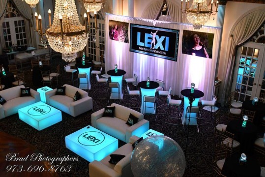 Music Themed Bat Mitzvah Lounge with LED Furniture at Crystal Plaza, Livingston