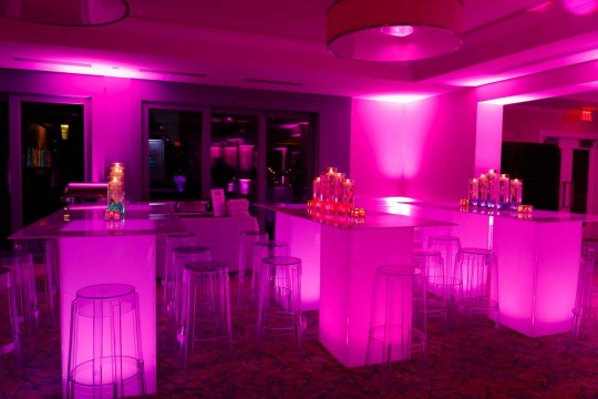 LED Airport Tables with Ghost Stools & Orchid Centerpieces at Fairview Country Club