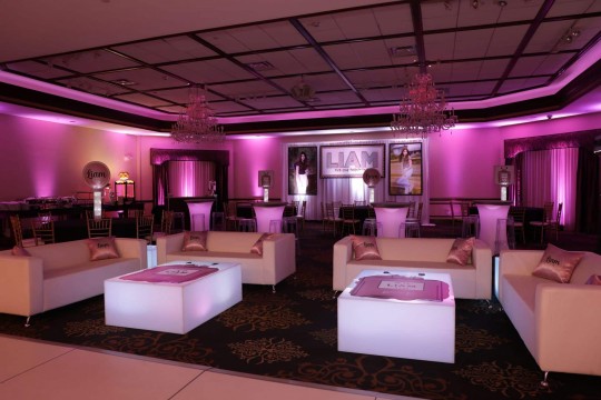 Fashion Themed Bat Mitzvah Lounge with Logo & Photo Backdrop at Temple Emanuel Closter