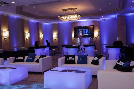 Custom Bar Mitzvah Lounge with LED Logo Furniture & Custom Sign at The Hilton, Woodcliff Lake