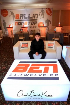 ESPN Themed Bar Mitzvah Lounge with Custom Logo Mural & LED Coffee Tables with Logo Decal at Hampshire Country Club