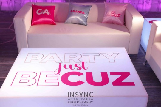 Custom LED Table with Vinyl Logo for Cousin's Bat Mitzvah at Quaker Ridge Country Club