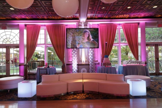 Bat Mitzvah Lounge Setup with Blowup Photo at VIP Country Club