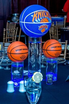 Custom Basketball Centerpiece with LED Cylinders and Team Basketballs