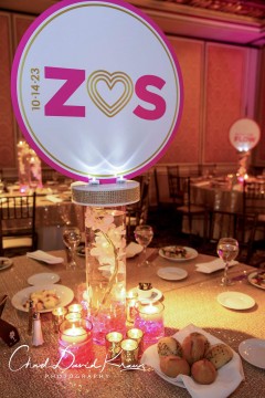 LED Logo Centerpiece with Orchids & Floating Candles
