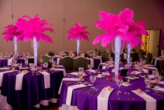 LED Feather Tree Centerpieces for B'not Mitzvah at Temple Beth Rishon, Wycoff