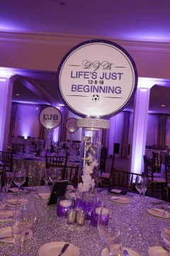 Bat Mitzvah Logo Centerpiece with LED Orchids & Custom Logo Topper