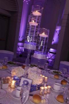 LED Floral Wire Centerpiece with Lavender Chips & Floating Candles