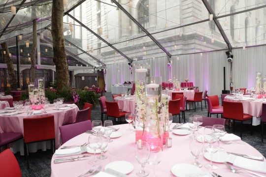 Pink Orchid Centerpieces for Outdoor Bat Mitzvah at Bryant Park Grill, NYC