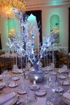 Silver LED Tree Centerpiece with Turquoise Flowers