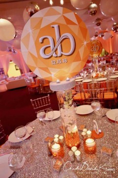 Bat Mitzvah Logo Centerpiece with LED Orchids & Custom Logo Topper