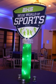 ESPN Themed Centerpiece with LED Aqua Gems & Logo Topper