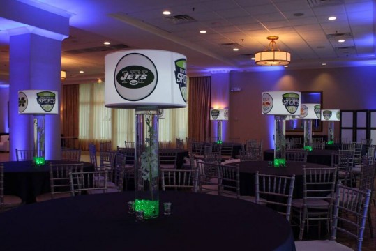 ESPN Lampshade Centerpieces with Team Logos, Orchids & LED Lighting