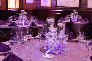 Vases with Lavender Crystal Chips, LED Lighting & White Orchids