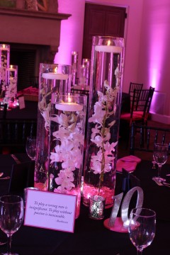 LED Orchid Centerpiece with Pink Chips, Lights & Custom Table Signs