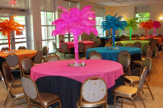 Neon Feather Centerpieces with Vases & Gems
