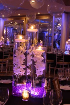 LED Orchid Centerpiece with Purple Crystal Chips & Floating Candles