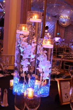 LED Orchid Centerpiece with Blue Crystal Chips & Floating Candles