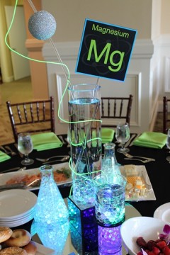 Science Lab Themed Centerpieces with LED Test Tubes & Custom Table Signs