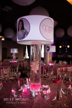 Custom Lampshade Centerpiece with Photos, Logos, Orchids & LED Lighting