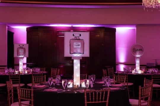 Fashion Themed Centerpieces with Custom Logo for Bat Mitzvah at Temple Emmanuel, Closter