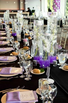Orchid Centerpiece with Purple Chips for Bat Mitzvah at Marina Del Ray, NY