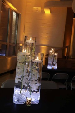 LED Orchid Centerpiece with Gold Uplighting for Sweet Sixteen
