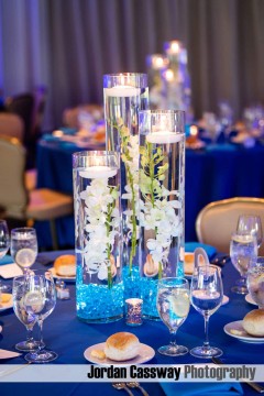 LED Orchid Centerpiece with Turquoise Chips for Swim Themed Bat Mitzvah