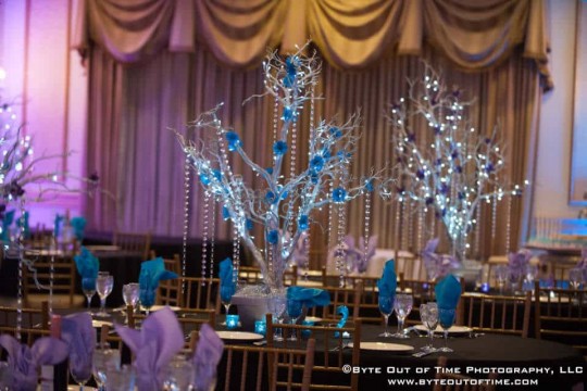 LED Trees with Turquoise & Purple Flowers