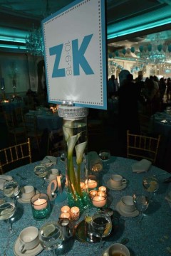 Bat Mitzvah Logo Centerpieces with LED Cylinders & Calla Lilies