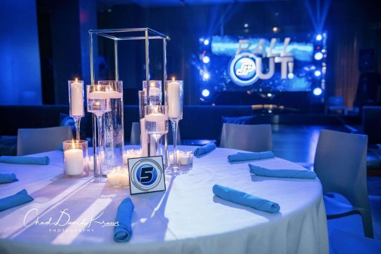 Bar Mitzvah Centerpieces with Floating Candles & Hurricane Vases