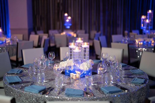 LED Wire Centerpieces with Floating Candles & Hydrangeas  at Alpine Country Club