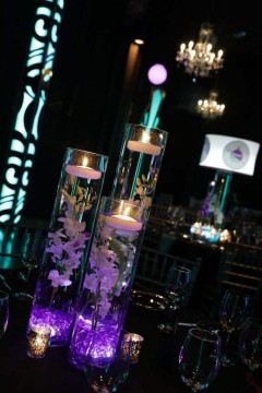 Purple LED Orchid Centerpiece with Floating Candles