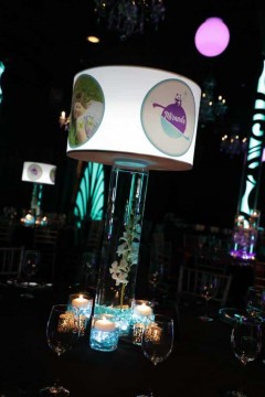 Custom Themed Lampshade Centerpiece with Photos & Logos for Galaxy Themed Bat Mitzvah