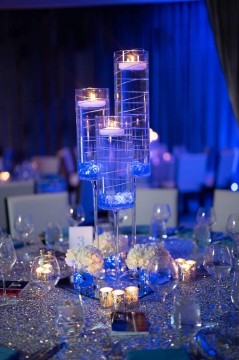 LED Wire Centerpieces with Floating Candles & Hydrangeas  at Alpine Country Club