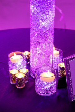 Magnificent LED Lavender Aqua Gems Centerpiece with  Votives and Floating Candles