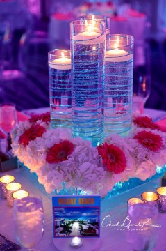 LED Wire Centerpiece in Hydrangea & Gerber Daisy Base with Floating Candles
