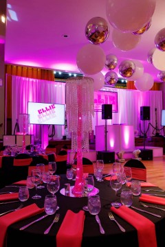 LED Chandelier Centerpiece with Hot Pink Gems & Votives at CSAIR Riverdale