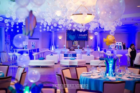 Underwater Themed Bat Mitzvah with Custom Lounge, Bubbles over Dance Floor & Underwater Centerpieces at Hampshire Country Club, NY