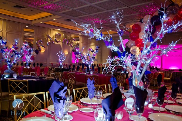 Butterfly Themed Bat Mitzvah with Led Wrapped Wonderland Tree Centerpieces at The Fountainhead, Westchester