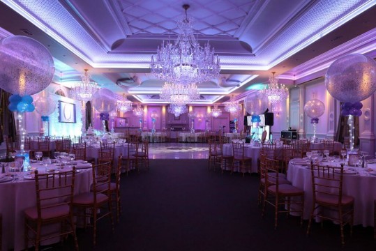 Bat Mitzvah Party Room with Sparkle Balloon Centerpieces at The Rockleigh, NJ