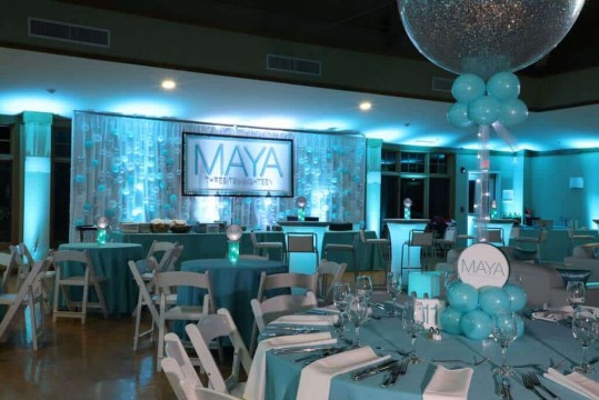 Club Themed Bat Mitzvah with Sparkle Balloon Centerpieces and Bubble Wall Backdrop at Temple Bet Am Shalom, White Plains