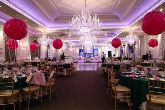 Travel Themed Bat Mitzvah with Hot Air Balloon Centerpieces & Custom Backdrop at The Rockleigh