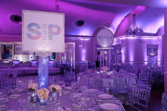 Holographic Themed Bat Mitzvah with Custom LED Logo Centerpieces & Lighting at the Apawamis Club, NY